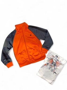STARTER Orange and Gray Kids Zip Track Jacket